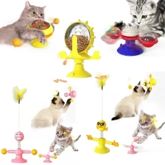 Cat Game Toy with Whirligig Turntable for Kitten Brush Teeth Windmill Cat Toy with Balls Interactive Pet Toys for Cats Puzzle