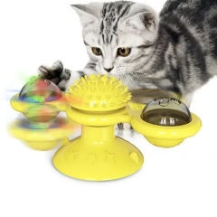 Cat Game Toy with Whirligig Turntable for Kitten Brush Teeth Windmill Cat Toy with Balls Interactive Pet Toys for Cats Puzzle