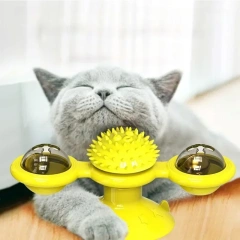 Cat Game Toy with Whirligig Turntable for Kitten Brush Teeth Windmill Cat Toy with Balls Interactive Pet Toys for Cats Puzzle