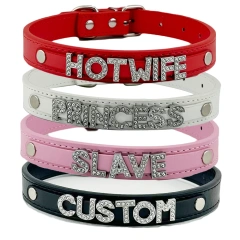Fashion PU Leather Customized Letters Daddy Slave Collar Sexy Rhinestone Bdsm Name Chocker Necklace Cosplay Jewelry