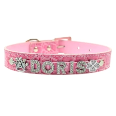 Luxurious Personalized DIY Pet Necklace Pu Crocodile Collar Cat Dog Collar Small And Medium Dog Collar Leather Rhinestone Bling