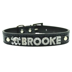 Luxurious Personalized DIY Pet Necklace Pu Crocodile Collar Cat Dog Collar Small And Medium Dog Collar Leather Rhinestone Bling