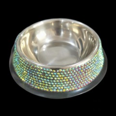 Dog Bowls with Rhinestones Stainless Steel Dog Food and Water Bowls Non-Skid Rubber Base Sparkling Feeding Supplies