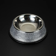 Dog Bowls with Rhinestones Stainless Steel Dog Food and Water Bowls Non-Skid Rubber Base Sparkling Feeding Supplies