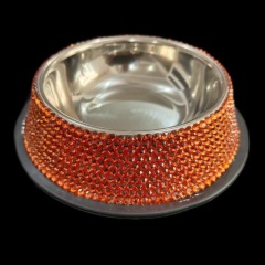 Dog Bowls with Rhinestones Stainless Steel Dog Food and Water Bowls Non-Skid Rubber Base Sparkling Feeding Supplies