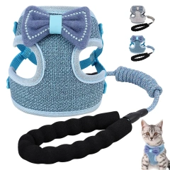New Bowknot Cat Harness Leash Set Breathable Nylon Mesh Pet Cat Vest Harnesses For Cats Kitten Walking Chest Strap Leash