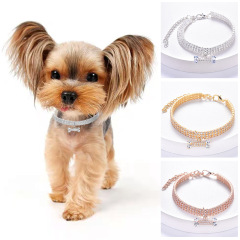 Adjustable Pet Necklace Cat Dog Collar with Diamond Zircon Bone Pendant Jewelry Luxury Metal Copper Puppy Collars Dog Supplies
