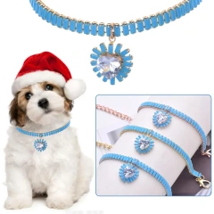 Luxry Dog Collar with Heart Pendent Rhinestone Cat Necklace Jewelry Chihuahua Pug Collier Chain Small Medium Pet Wedding Party