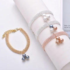Pearl Silver Chain Pet Cat Necklace Zircon Decorate Puppy Collar Accessories Rose Gold Adjustable French Bulldog Neck Collar