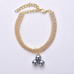 Pearl Silver Chain Pet Cat Necklace Zircon Decorate Puppy Collar Accessories Rose Gold Adjustable French Bulldog Neck Collar