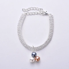 Pearl Silver Chain Pet Cat Necklace Zircon Decorate Puppy Collar Accessories Rose Gold Adjustable French Bulldog Neck Collar