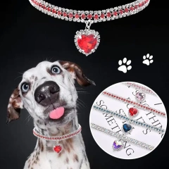 Pet Rhinestone Diamante Collar Necklace for Kitten Cute Bling Accessories for Cat Puppy Doggy Crystal Pendant Diamond Collar