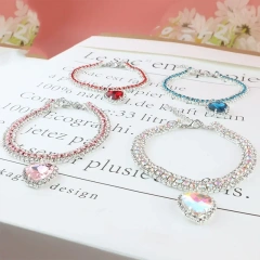 Pet Rhinestone Diamante Collar Necklace for Kitten Cute Bling Accessories for Cat Puppy Doggy Crystal Pendant Diamond Collar