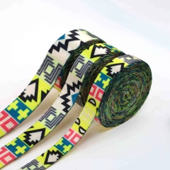 Customized high-quality pixel style recycled polyester imitation nylon 1.5, 2, 2.5cm webbing, suitable for pet leash webbing