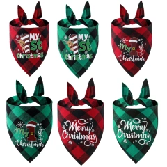 Dog Bandana Christmas New Year Classic Buffalo Plaid Pet Scarf Triangle Bibs Kerchief for Small Medium Large Dogs Pets Bandanas