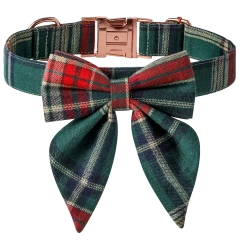 Dog and Cat Collar with Detachable Bowtie British Style Grid Collar Metal Buckle Adjustable Collars for Small Medium Large Dogs