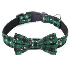 Christmas Plaid Dog Collar Adjustable Soft Dog Collar with Bowtie Pet Gift Dog Collars Bow for Small Medium Large Dogs Grooming