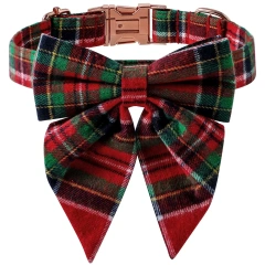 Dog and Cat Collar with Detachable Bowtie British Style Grid Collar Metal Buckle Adjustable Collars for Small Medium Large Dogs