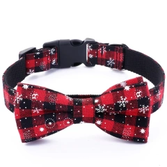 Christmas Plaid Dog Collar Adjustable Soft Dog Collar with Bowtie Pet Gift Dog Collars Bow for Small Medium Large Dogs Grooming