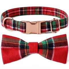 Dog and Cat Collar with Detachable Bowtie British Style Grid Collar Metal Buckle Adjustable Collars for Small Medium Large Dogs