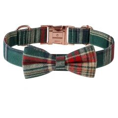 Dog and Cat Collar with Detachable Bowtie British Style Grid Collar Metal Buckle Adjustable Collars for Small Medium Large Dogs