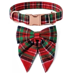 Dog and Cat Collar with Detachable Bowtie British Style Grid Collar Metal Buckle Adjustable Collars for Small Medium Large Dogs