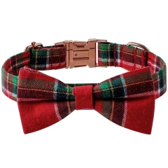 Dog and Cat Collar with Detachable Bowtie British Style Grid Collar Metal Buckle Adjustable Collars for Small Medium Large Dogs