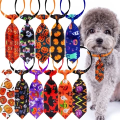 10PCS Adjustable Pet Bowties For Dogs and Cats Halloween Pumpkin Print Funny Dog Bow Tie Necktie Pet Dog Grooming Accessories