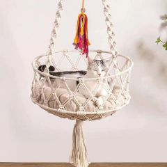 Pet Cat Hammock Swing Bed Bohemian Handwoven Tapestry Cotton Macrame for Home Outdoor Wall Hanging Without Cushion