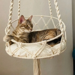 Pet Cat Hammock Swing Bed Bohemian Handwoven Tapestry Cotton Macrame for Home Outdoor Wall Hanging Without Cushion