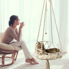 Pet Cat Hammock Swing Bed Bohemian Handwoven Tapestry Cotton Macrame for Home Outdoor Wall Hanging Without Cushion