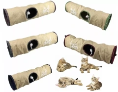 Custom Foldable Eco-Friendly Nature Jute Fabric Cat Tunnel Toy 4 In 1 Cat Tunnel Bed Tube Inside Ball For Fun Of Play