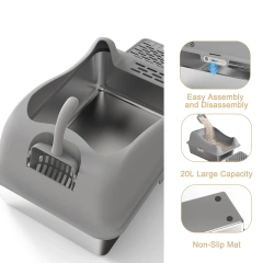 Fashion Cute Stainless Steel Cat Kitty Box With Lid, High Walls Enclosed, Non-Stick, Leak-Proof & Effortless Cleaning