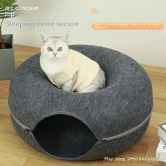 Large Cat Tunnel Bed Cat Hideout Donut Pet Cave Soft Warm Pet House Fun Interactive Toy Tunnel Bed Universal for All Seasons