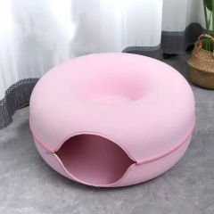 Large Cat Tunnel Bed Cat Hideout Donut Pet Cave Soft Warm Pet House Fun Interactive Toy Tunnel Bed Universal for All Seasons