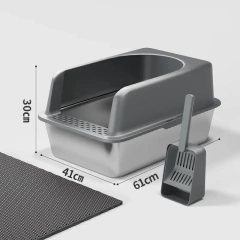 Stainless Steel Cat Litter Box Oversized Semi-enclosed Easy To Clean Thickened Integrated Cat Litter Scoop