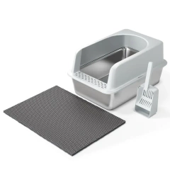 Stainless Steel Cat Litter Box Oversized Semi-enclosed Easy To Clean Thickened Integrated Cat Litter Scoop