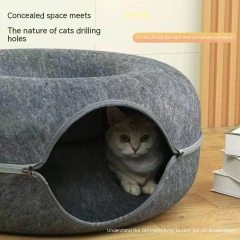 Large Cat Tunnel Bed Cat Hideout Donut Pet Cave Soft Warm Pet House Fun Interactive Toy Tunnel Bed Universal for All Seasons