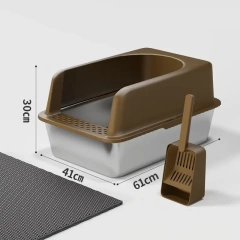 Stainless Steel Cat Litter Box Oversized Semi-enclosed Easy To Clean Thickened Integrated Cat Litter Scoop