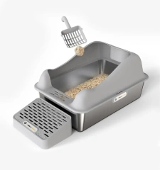 Fashion Cute Stainless Steel Cat Kitty Box With Lid, High Walls Enclosed, Non-Stick, Leak-Proof & Effortless Cleaning