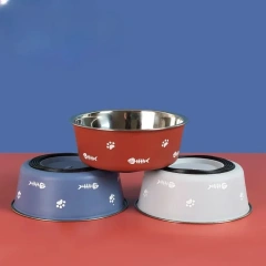 Anti-slip Pet Bowl Nordic Style New Double-layer Thickened Floor-suction Dog Bowls Stainless Steel Dog Cat Feeder mascotas 강아지