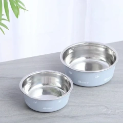 Anti-slip Pet Bowl Nordic Style New Double-layer Thickened Floor-suction Dog Bowls Stainless Steel Dog Cat Feeder mascotas 강아지
