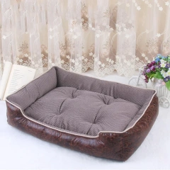 Luxury Leather Dog Beds Waterproof Cozy Pet Dog Basket Cat Kennel Removable Mattress for Puppy Big Animals Bulldog Teddy
