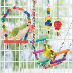 11pcs Bird Cage Toys For Parrots Wood Birds Swing Reliable Chewable Bite Bridge Wooden Beads Shape Parrot Toy Bird Toys New