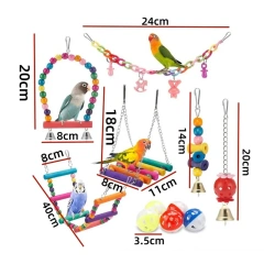 11pcs Bird Cage Toys For Parrots Wood Birds Swing Reliable Chewable Bite Bridge Wooden Beads Shape Parrot Toy Bird Toys New