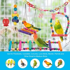 11pcs Bird Cage Toys For Parrots Wood Birds Swing Reliable Chewable Bite Bridge Wooden Beads Shape Parrot Toy Bird Toys New