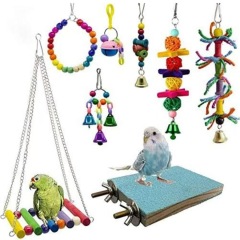 11pcs Bird Cage Toys For Parrots Wood Birds Swing Reliable Chewable Bite Bridge Wooden Beads Shape Parrot Toy Bird Toys New