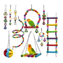 11pcs Bird Cage Toys For Parrots Wood Birds Swing Reliable Chewable Bite Bridge Wooden Beads Shape Parrot Toy Bird Toys New