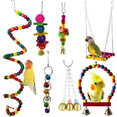 11pcs Bird Cage Toys For Parrots Wood Birds Swing Reliable Chewable Bite Bridge Wooden Beads Shape Parrot Toy Bird Toys New