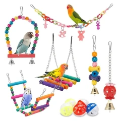 11pcs Bird Cage Toys For Parrots Wood Birds Swing Reliable Chewable Bite Bridge Wooden Beads Shape Parrot Toy Bird Toys New